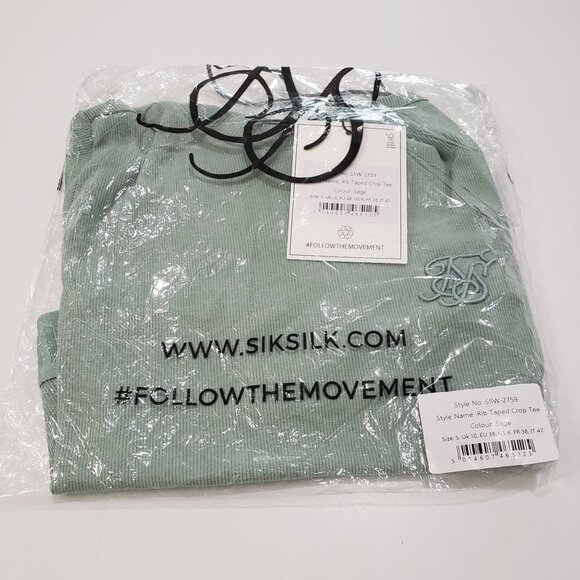 NWT SikSilk Rib Tape Crop Tee - Sage  Size Small‎ - Picture 9 of 9